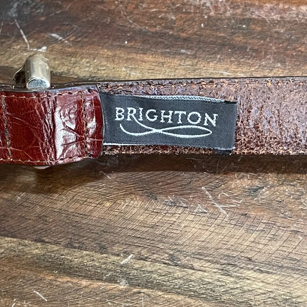 Vintage Y2K‎ Brighton Brown Mock Croc Leather Western Buckle Belt Large